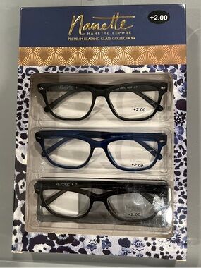 Nanette 3-Pack Reading Glasses (+2.00) in Black & Blue